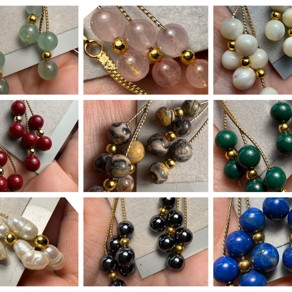 Semi-precious Bead Earrings Goldtone